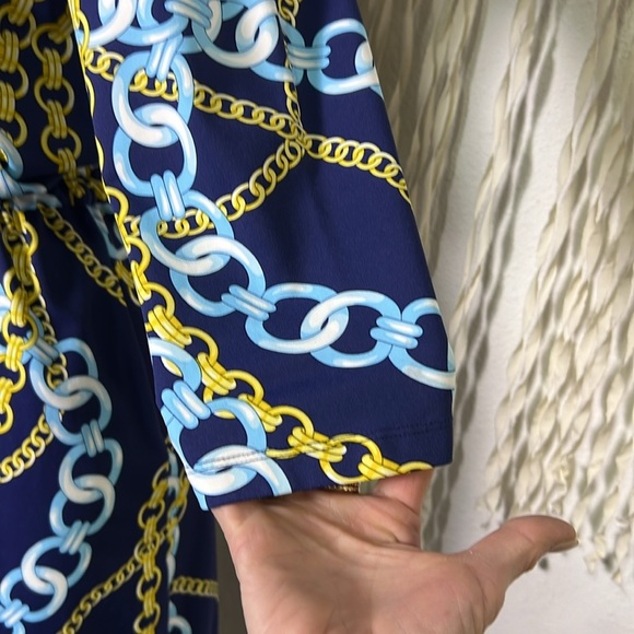 J. McLaughlin Blue Chain Detail Drawstring Waist Boatneck Dress Size Small - Picture 4 of 10